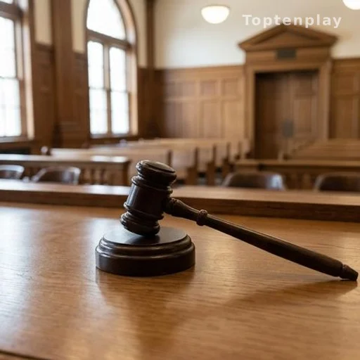 Marteau de juge sur une table dans une salle d'audience, procès en diffamation