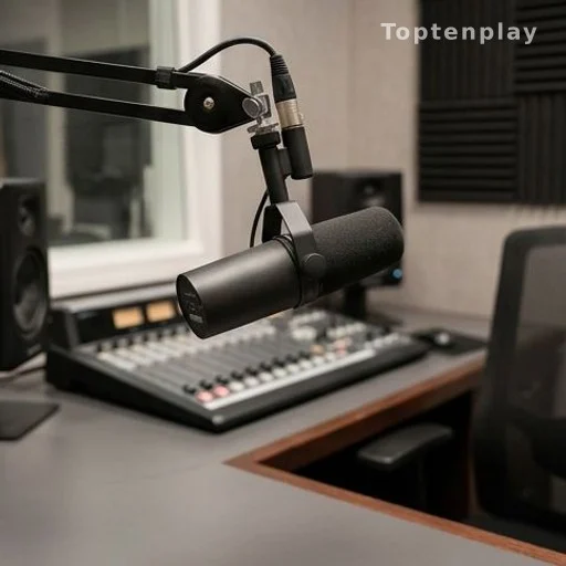 Microphone de studio radio lors d'une interview, déclaration publique