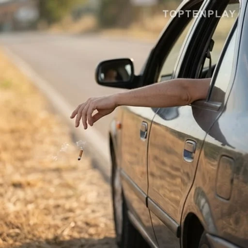 Mégot jeté par la vitre d’une voiture