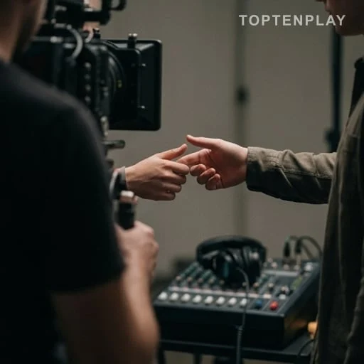 Deux interprètes attentifs l’un à l’autre pendant le tournage