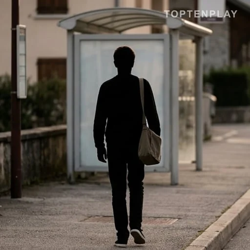 Silhouette d’adolescente près d’un arrêt de bus