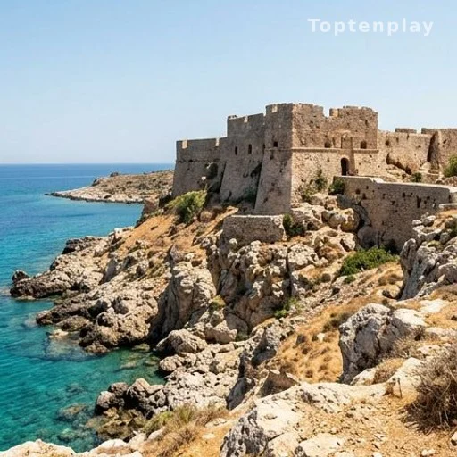 Forteresse historique sur un littoral méditerranéen sous le soleil d'été
