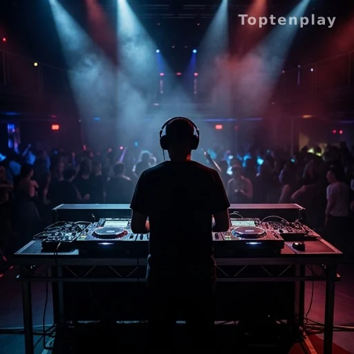 DJ en silhouette derrière ses platines lors d'une soirée en discothèque