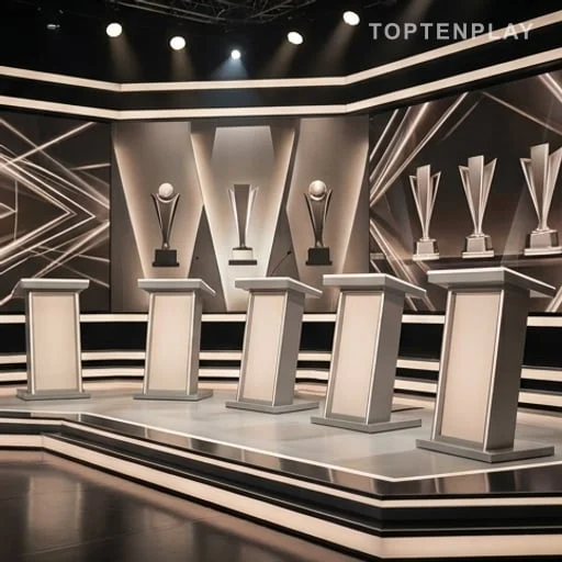 Podiums de jeu télévisé évoquant un classement