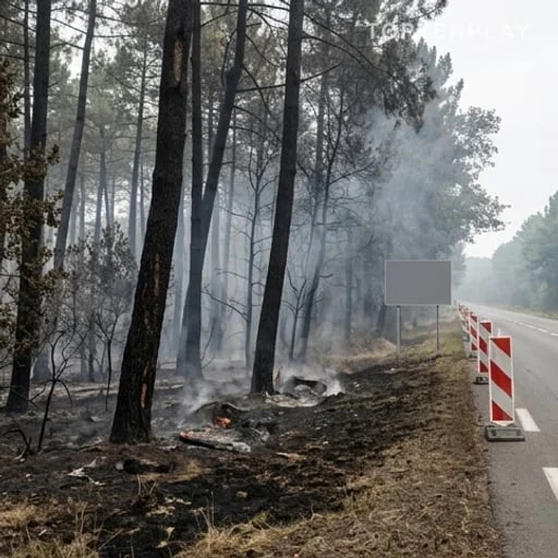 Zones forestières brûlées près d’une autoroute