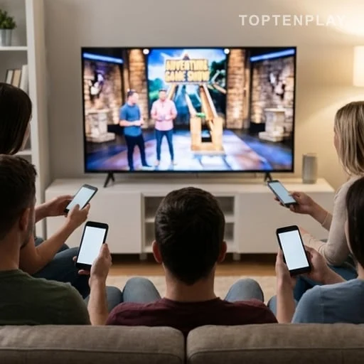Téléspectateurs anonymes réagissant devant un jeu télévisé