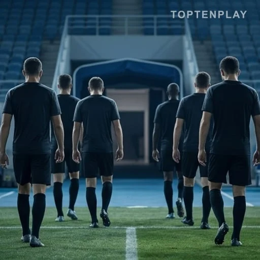 Footballeurs quittant le terrain après une demi-finale perdue