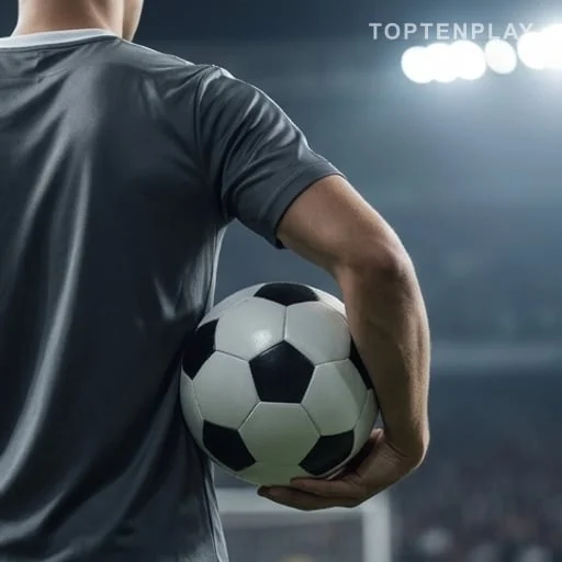 Ballon proche du bras replié d’un joueur de football