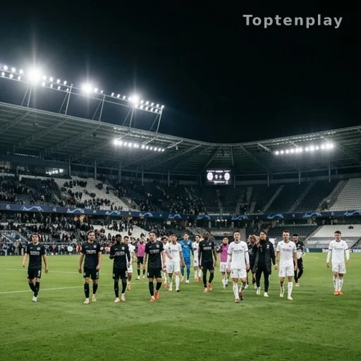 Joueurs de football quittant le terrain après une demi-finale sous les projecteurs