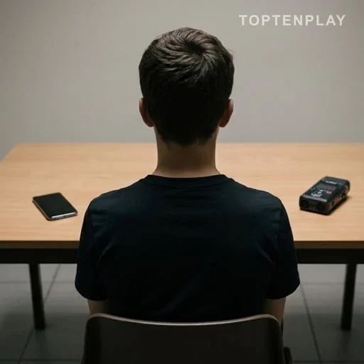 Adolescent anonyme entendu près d’un téléphone placé sur une table
