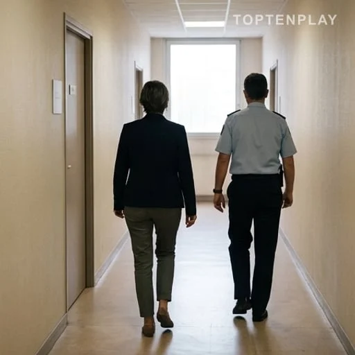 Professionnels de la justice devant une salle d’audience pour mineurs