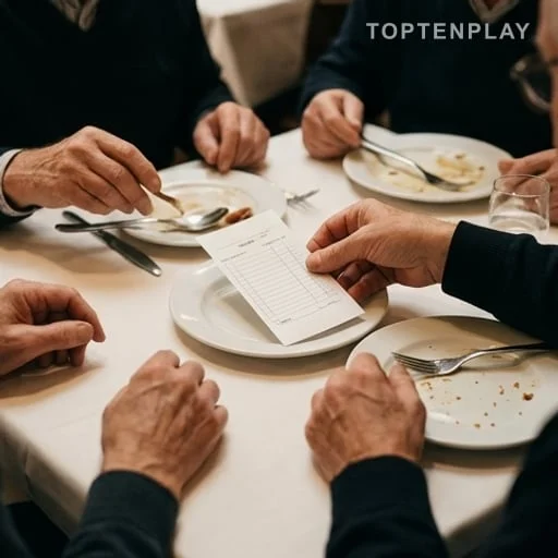 Convives anonymes autour d’une addition au restaurant