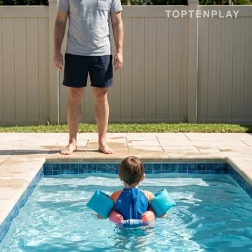Surveillance adulte d’un enfant équipé pour la baignade