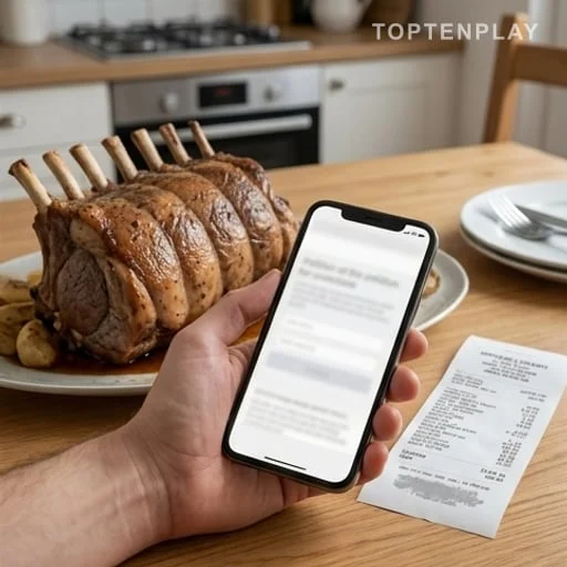 Table de cuisine avec gigot et pétition floue