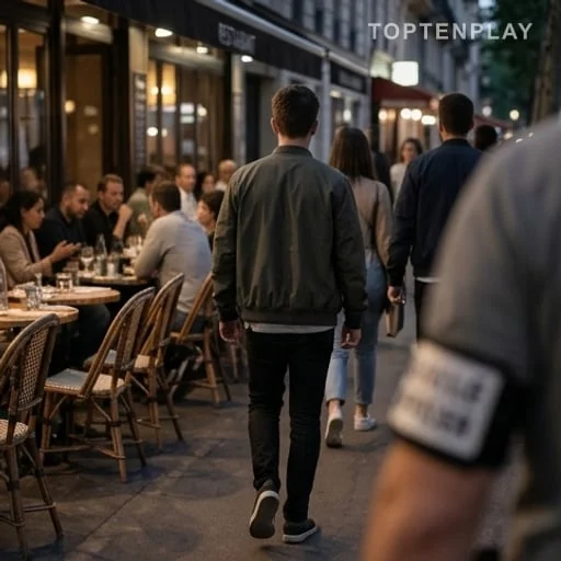 Sortie de restaurant et brassard de police