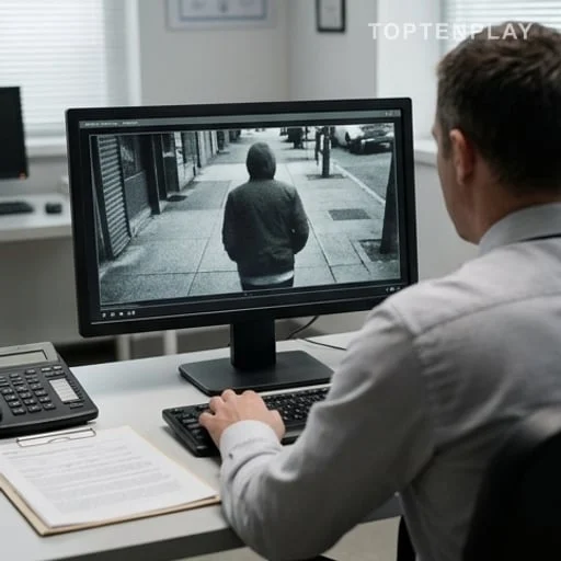 Enquêteur regardant une vidéosurveillance dans un bureau