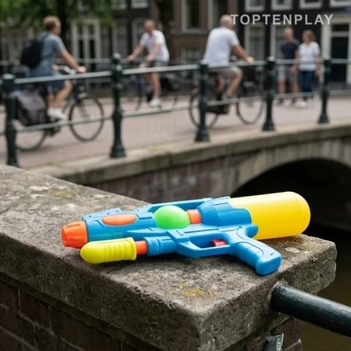 Pistolet à eau posé près du passage des cyclistes