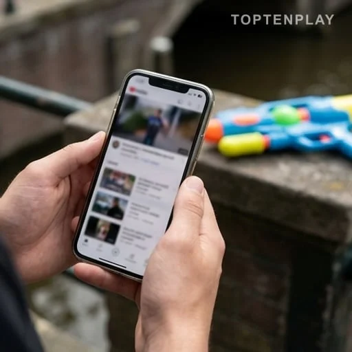 Vidéos floutées sur un téléphone près du canal