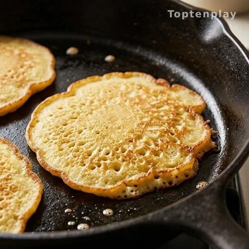 Galettes de semoule de maïs dorées dans une poêle en fonte, recette économique sudiste