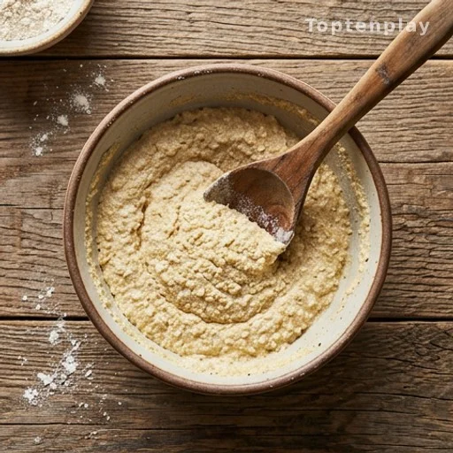 Bol de pâte à semoule de maïs stone-ground pour hoecakes, ingrédients recette sans gluten