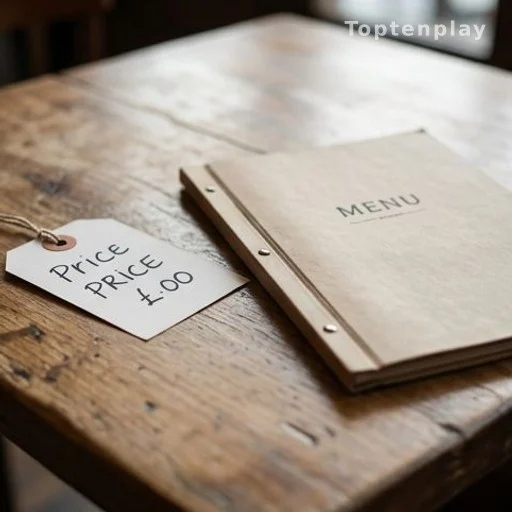 Menu et étiquette de prix posés sur une table de restaurant en bois