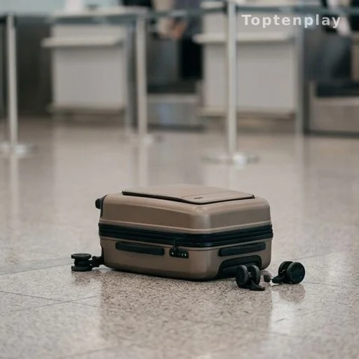 Valise cabine sans roulettes posée sur le sol d'un aéroport