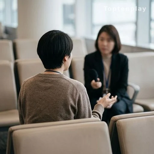 Personne interviewée de dos dans un cadre informel après un incident en aéroport