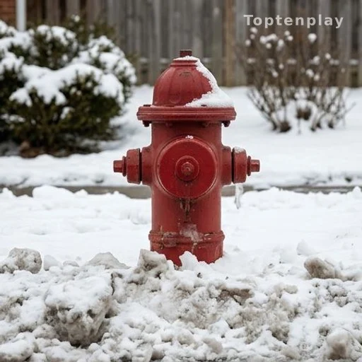Borne d'incendie dissimulée sous un bonhomme de neige dans un jardin résidentiel