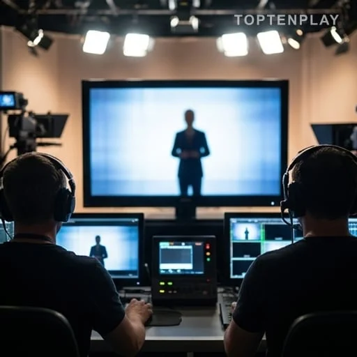 Régie télévisée observant une silhouette à l’écran