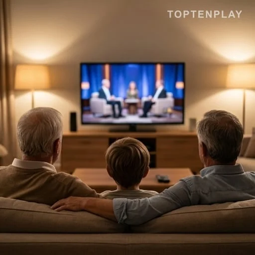 Salon familial devant une émission de télévision