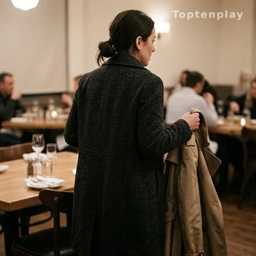 Femme quittant une table de restaurant vue de dos