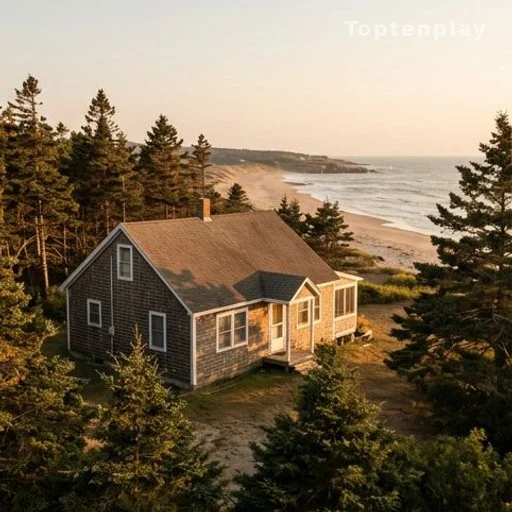 Maison côtière entourée de pins près du littoral atlantique