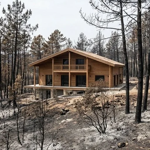 Villa de luxe préservée entourée de pins calcinés sur le littoral atlantique