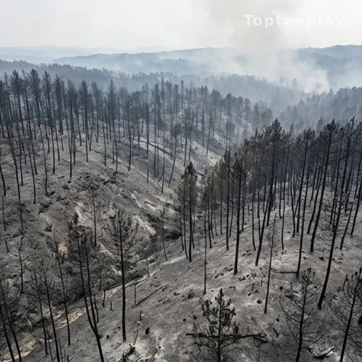 Forêt de pins entièrement calcinée en Gironde après le passage des incendies de juillet