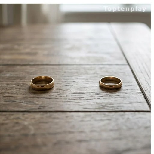 Deux alliances séparées sur une table symbolisant le manque d'engagement dans le couple