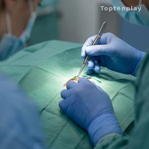 Instruments chirurgicaux ophtalmologiques lors d'une intervention parasitaire oculaire
