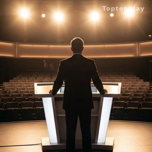 Silhouette d'animateur de dos sur un plateau de télévision devant le public