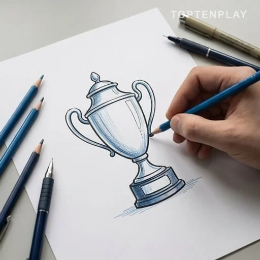 Main dessinant une urne symbolique en forme de trophée