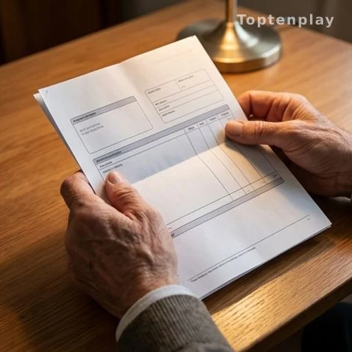 Main tenant un document de pension de retraite sur un bureau