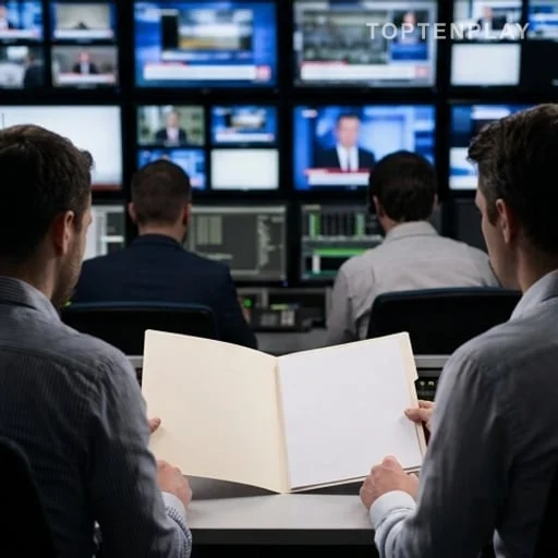 Régie télévisée examinant un dossier judiciaire