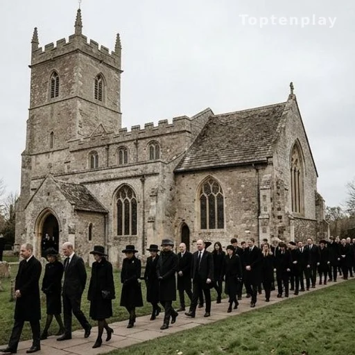 Cérémonie funèbre officielle en Grande-Bretagne, foule en deuil devant une église
