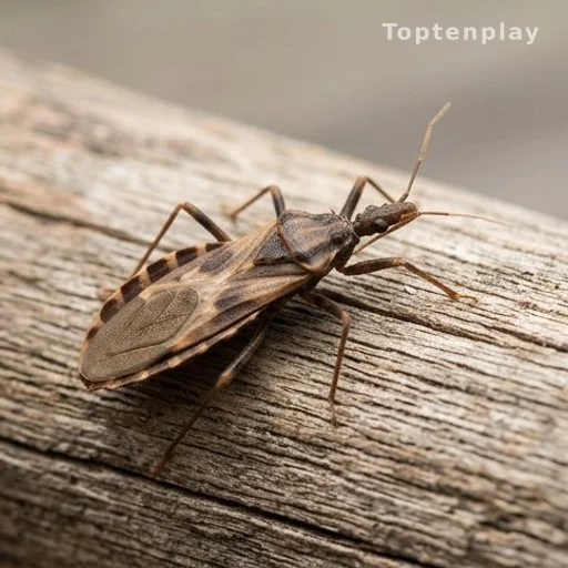 Punaise Triatominae sur une surface en bois, insecte vecteur de la maladie de Chagas