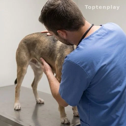 Vétérinaire examinant un chien, suivi médical lié à une maladie parasitaire