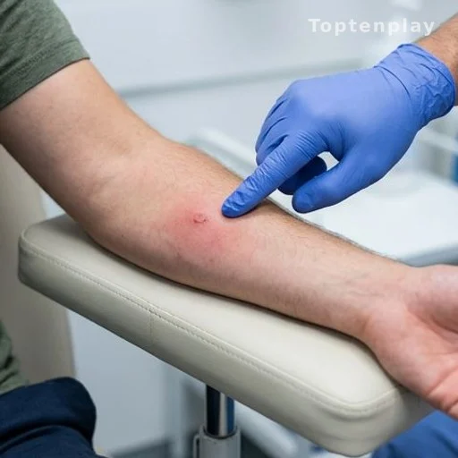 Examen d'une morsure d'insecte aux urgences par un professionnel de santé