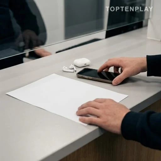 Téléphone et écouteurs près d’un dépôt de plainte