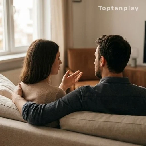 Couple de dos en conversation intime dans un salon, sexualité et communication dans le couple