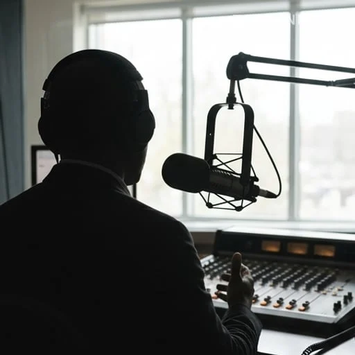 Studio radio avec micros pour interview politique