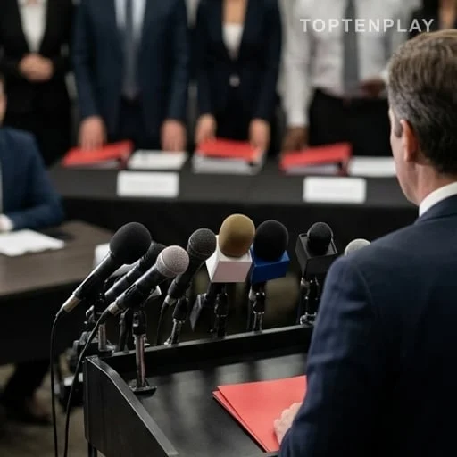 Pupitre politique sans logo devant une salle