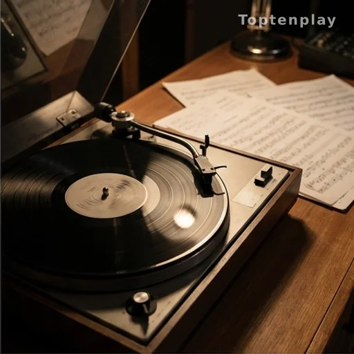 Disque vinyle sur platine dans un studio d'enregistrement, droits d'interprète
