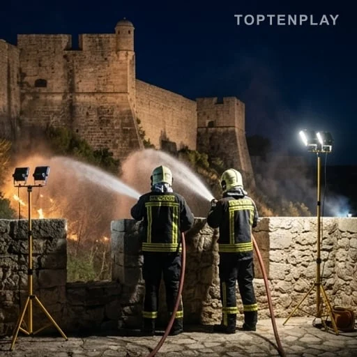 Pompiers déployant des lances pour la sécurité incendie